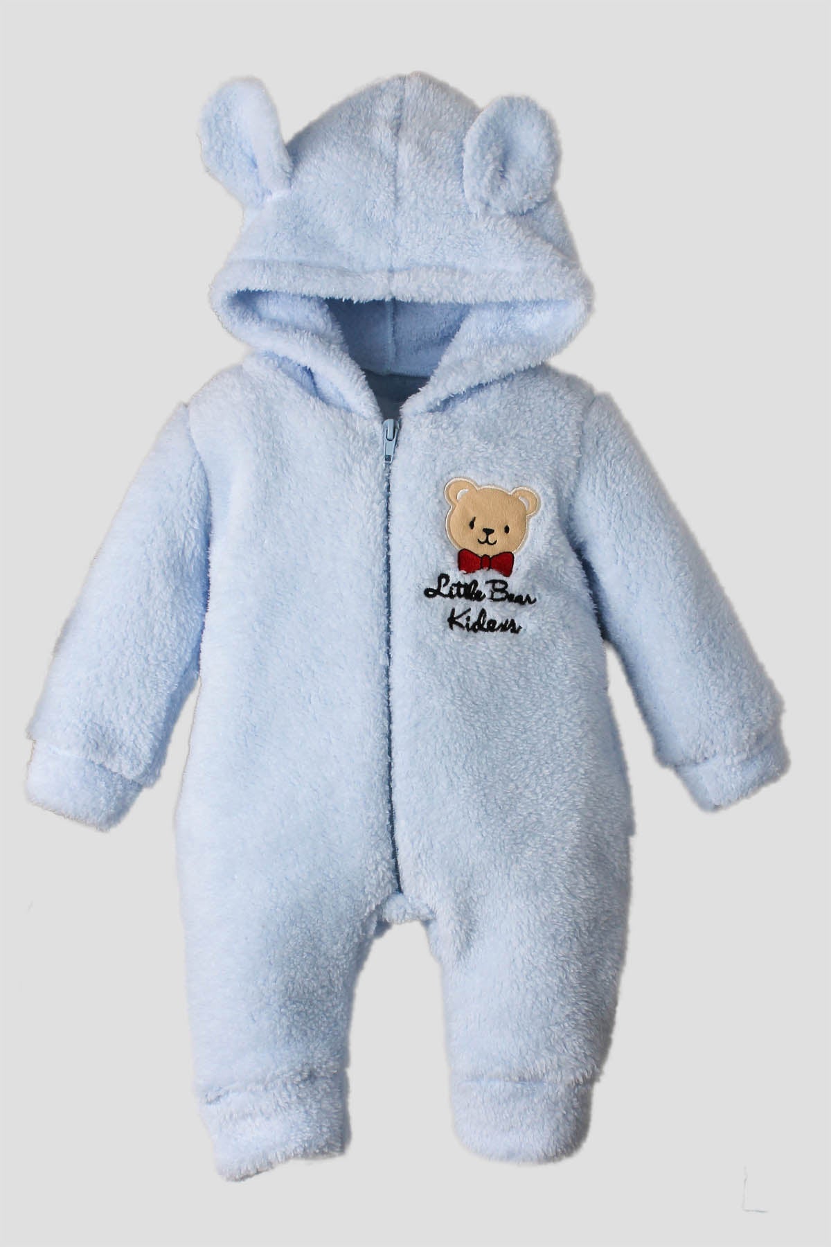 Kışlık Erkek Bebek Ayıcık Kapüşonlu Peluş Tulum 0-12 Ay